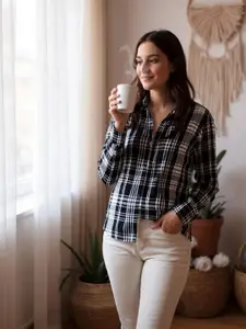 Hive91 Standard Tartan Checked Spread Collar Casual Shirt