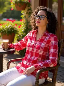 Hive91 Standard Tartan Checked Spread Collar Casual Shirt