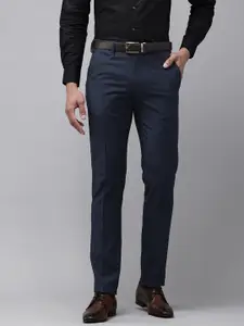 Van Heusen Men Self Design Textured Slim Fit Formal Trousers