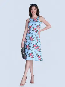 Orchid Hues Floral Printed Shoulder Straps Cut-Out Detailed Fit & Flare Dress