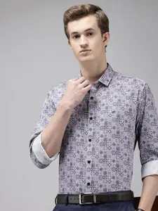 V Dot Pure Cotton Slim Fit Opaque Ethnic Motifs Printed Formal Shirt