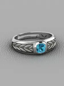 Vitra Jewellery Men Rhodium-Plated Topaz Studded Finger Ring