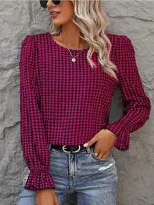 Stylecast X Slyck Pink Checked Puff Sleeve Top