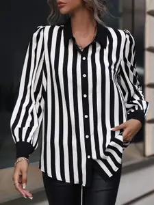 Stylecast X Slyck Striped Cuffed Sleeves Shirt Style Top