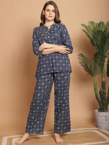 Indreams Ethnic Printed Pure Cotton Night Suit