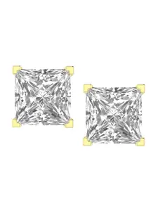 ORIONZ 925 Sterling Silver Gold-Plated Stone-Studded Square Shaped Studs Earrings