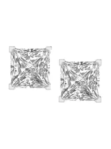 ORIONZ 925 Sterling Silver-Plated Stone-Studded Square Shaped Studs Earrings
