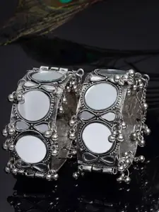CHUI MUI Set of 2 Silver-Plated OxidisedGhunghroo Bangles
