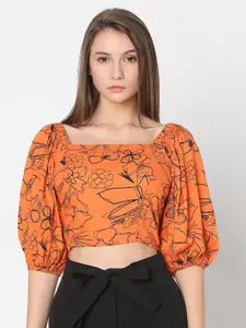 Vero Moda Square Neck Abstract Print Puff Sleeve Top