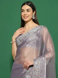 Saree mall Embellished Beads and Stones Organza Sarees