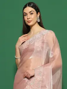 Saree mall Embellished Beads and Stones Organza Saree