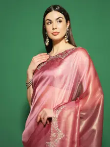 Saree mall Embellished Beads and Stones Organza Saree