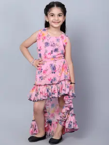 BAESD Girls Floral Printed Flared Georgette Fit & Flare Dress