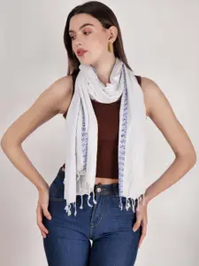 DressBerry White & Blue Self Design Scarf