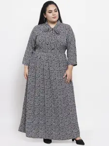 Flambeur Printed Crepe Fit and Flare Plus Size Dress