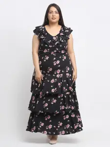 Flambeur Plus Size Floral Printed A-Line Maxi Dress