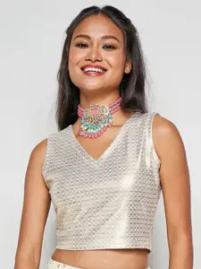 Global Desi V Neck Sleeveless Crop Top