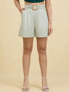 20Dresses Women Sea Green High-Rise Shorts With Belt