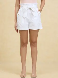 20Dresses Women White High-Rise Paper Bag Shorts With Belt
