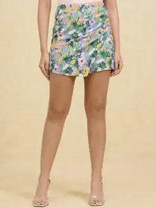 20Dresses Green & Pink Floral Printed High Waist Mini Skort