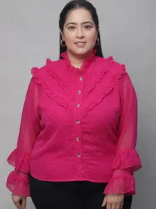 Flambeur Mandarin Collar Bell Sleeve Georgette Shirt Style Top