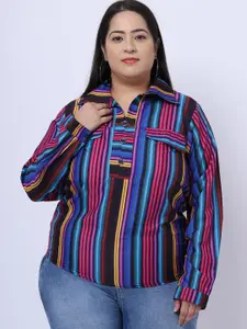 Flambeur Striped Crepe Shirt Style Top