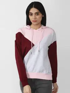 Van Heusen Woman Colourblocked Hood Long Sleeves Cotton Pullover Sweatshirt
