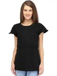 Karmic Vision Round Neck Cap Sleeves Cinched Waist Top