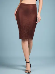 DressBerry Brown Crushed Design Pencil Skirt