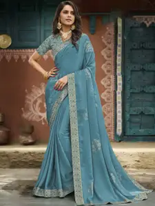 Anouk Blue Embellished Woven Design Saree
