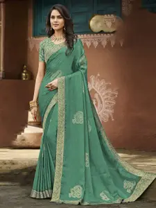 Anouk Green Embellished Woven Design Saree