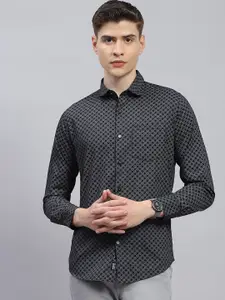 Monte Carlo Classic Slim Fit Opaque Geometric Printed Cotton Casual Shirt