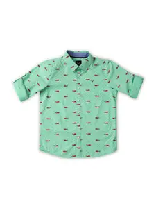 Allen Solly Junior Boys Slim Fit Printed Spread Collar Roll-Up Sleeves Casual Shirt