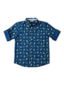 Allen Solly Junior Boys Slim Fit Ethnic Printed Spread Collar Roll-Up Sleeves Casual Shirt