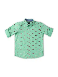 Allen Solly Junior Boys Slim Fit Printed Spread Collar Roll-Up Sleeves Casual Shirt