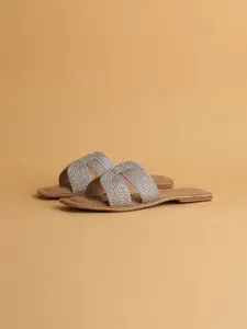 ERIDANI Textured Open Toe Flats