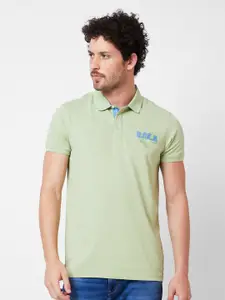 SPYKAR Typography Printed Polo Collar Slim Fit Cotton Casual T-shirt