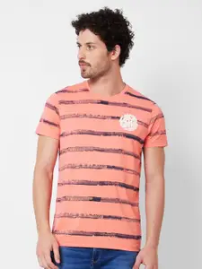 SPYKAR Striped Round Neck Half Sleeves Slim Fit T-shirt
