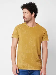 SPYKAR Abstract Printed Round Neck Half Sleeves Slim Fit Cotton T-shirt