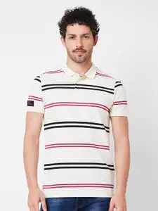 SPYKAR Striped Polo Collar Slim Fit Cotton T-shirt
