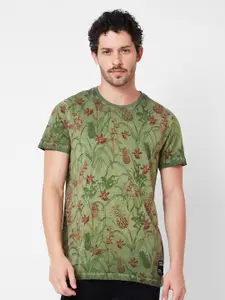SPYKAR Floral Printed Tropical Cotton Slim Fit T-shirt