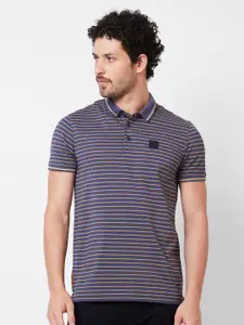 SPYKAR Striped Polo Collar Cotton Slim Fit T-shirt