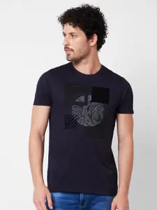 SPYKAR Round Neck Typography Printed Cotton Slim Fit T-shirt