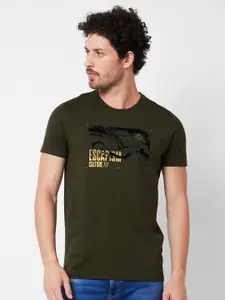 SPYKAR Round Neck Typography Printed Cotton Slim Fit T-shirt