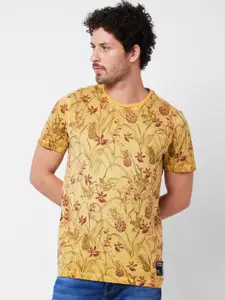 SPYKAR Floral Printed Round Neck Cotton Slim Fit T-shirt