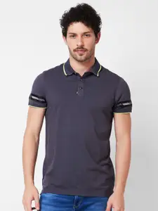 SPYKAR Polo Collar Applique Cotton Slim Fit T-shirt