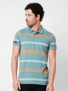 SPYKAR Polo Collar Striped Applique Cotton Slim Fit T-shirt