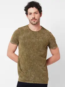 SPYKAR Abstract Printed Round Neck Cotton Slim Fit T-shirt