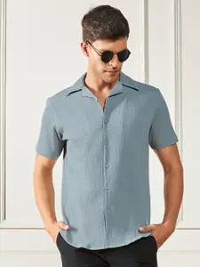 Dennis Lingo Men Textured Cuban Collar Casual Shirt