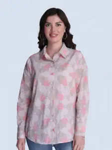 Orchid Hues Spread Collar Long Sleeves Comfort Floral Printed Cotton Casual Shirt